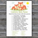 Sleeping Fox Celebrity Baby Name Game,Sleeping Fox Baby shower games,INSTANT DOWNLOAD--294