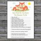 Sleeping Fox How Well Do You Know Game,Sleeping Fox Baby shower games,INSTANT DOWNLOAD--294