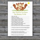 Squirrel How Well Do You Know Game,Squirrel Baby shower games,INSTANT DOWNLOAD--293