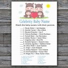 Family Hippo Celebrity Baby Name Game,Family Hippo Baby shower games,INSTANT DOWNLOAD--290