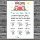Family Hippo What's In Your Purse Game,Family Hippo Baby shower games,INSTANT DOWNLOAD--290