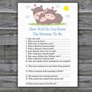 Funny Hippo How Well Do You Know Game,Funny Hippo Baby shower games,INSTANT DOWNLOAD--289