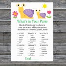Snail What's In Your Purse Game,Snail Baby shower games,INSTANT DOWNLOAD--279