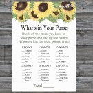 Sunflower What's In Your Purse Game,Sunflower Baby shower games,INSTANT DOWNLOAD--221