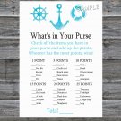 Nautical What's In Your Purse Game,Nautical Baby shower games,INSTANT DOWNLOAD--219