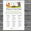 Woodland animals What's in your purse game,Woodland Baby shower games,INSTANT DOWNLOAD--215