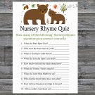 Bear Nursery Rhyme Quiz baby shower game,Bear Baby shower games,INSTANT DOWNLOAD--214