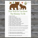Bear How well do you know baby shower game,Bear Baby shower games,INSTANT DOWNLOAD--214