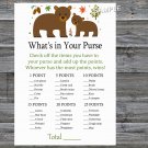 Bear What's in your purse game,Bear Baby shower games,INSTANT DOWNLOAD--214