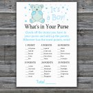Blue Teddy bear What's in your purse game,Teddy bear Baby shower games,INSTANT DOWNLOAD--212