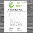 Dinosaur Celebrity Baby Name Game,Green Dinosaur Baby shower games,INSTANT DOWNLOAD--209