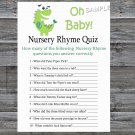 Dinosaur Nursery Rhyme Quiz baby shower game,Green Dinosaur Baby shower games,INSTANT DOWNLOAD--209