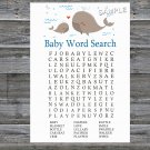 Whale Baby Shower Word Search Game,Whale Baby shower games,INSTANT DOWNLOAD--205
