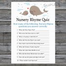 Whale Nursery Rhyme Quiz baby shower game,Whale Baby shower games,INSTANT DOWNLOAD--205