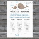 Whale What's in your purse game,Whale Baby shower games,INSTANT DOWNLOAD--205