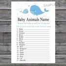 Blue Whale Baby Animals Name Game,Blue Whale Baby shower games,INSTANT DOWNLOAD--203