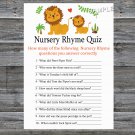 Lion Nursery Rhyme Quiz baby shower game,Lion Baby shower games,INSTANT DOWNLOAD--202