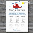 Toy helicopter What's in your purse game,Helicopter Baby shower games,INSTANT DOWNLOAD-197