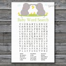 Cute Elephants Baby Shower Word Search Game,Elephants Baby shower games,INSTANT DOWNLOAD--193