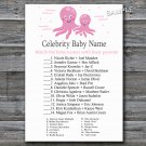 Pink Octopus Celebrity Baby Name Game,Octopus Baby shower games,INSTANT DOWNLOAD--192