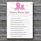 Pink Octopus Nursery Rhyme Quiz baby shower game,Octopus Baby shower games,INSTANT DOWNLOAD--192