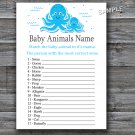 Blue Octopus Baby Animals Name Game,Octopus Baby shower games,INSTANT DOWNLOAD--191