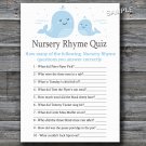 Blue Whale Nursery Rhyme Quiz baby shower game,Whale Baby shower games,INSTANT DOWNLOAD--190