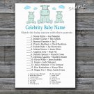 Hippo Celebrity Baby Name Game,Blue Hippo Baby shower games,INSTANT DOWNLOAD--185