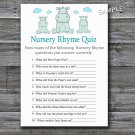 Hippo Nursery Rhyme Quiz baby shower game,Blue Hippo Baby shower games,INSTANT DOWNLOAD--185