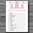 Hippo Baby word scramble game,Pink Hippo Baby shower games,INSTANT DOWNLOAD--184