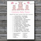 Hippo Celebrity Baby Name Game,Pink Hippo Baby shower games,INSTANT DOWNLOAD--184