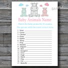 Family hippo Baby Animals Name Game,Hippo Baby shower games,INSTANT DOWNLOAD--183