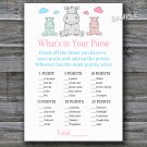 Family hippo What's in your purse game,Hippo Baby shower games,INSTANT DOWNLOAD--183