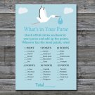 Blue Stork What's in your purse game,Blue Stork Baby shower games,INSTANT DOWNLOAD--173