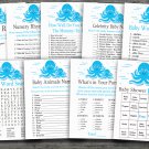 Blue Octopus baby shower games package,Octopus baby shower games pack,9 Games,INSTANT DOWNLOAD-191