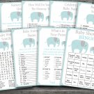 Blue Elephant baby shower games package,Elephant baby shower games pack,9 Games,INSTANT DOWNLOAD-158
