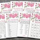 Pink flowers baby shower games package,Floral baby shower games pack,9 Games,INSTANT DOWNLOAD-128