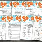 Blue and red Flowers baby shower games package,Floral baby shower games,9 Games,INSTANT DOWNLOAD-99