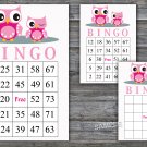 Pink Owl bingo game,Owl bingo cards,birthday bingo games,60 Printable card,INSTANT DOWNLOAD--362