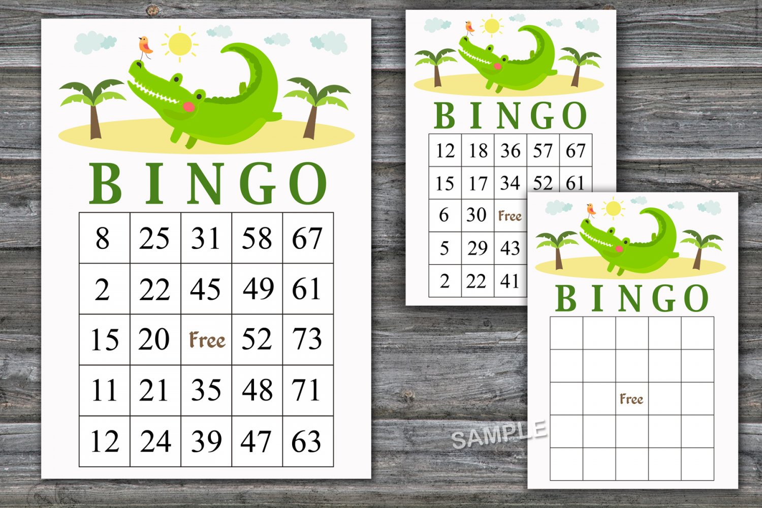 Alligator Bingo Game Birthday Bingo Games 60 Printable Card INSTANT