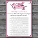 Dachshund Nursery Rhyme Quiz baby shower game,Dachshund Baby shower games,INSTANT DOWNLOAD--167