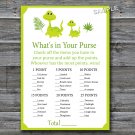 Green dinosaur What's in your purse game,Dinosaur Baby shower games,INSTANT DOWNLOAD--166