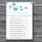 Blue dinosaur Nursery Rhyme Quiz baby shower game,Dinosaur Baby shower games,INSTANT DOWNLOAD--165
