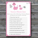 Rose dinosaur Nursery Rhyme Quiz baby shower game,Dinosaur Baby shower games,INSTANT DOWNLOAD--164