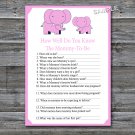 Pink elephant How well do you know baby shower game,Elephant Baby shower games,INSTANT DOWNLOAD--163