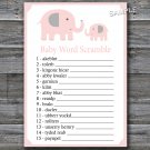 Elephant Baby word scramble game,Pink Elephant Baby shower games,INSTANT DOWNLOAD--160