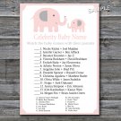 Elephant Celebrity Baby Name Game,Pink Elephant Baby shower games,INSTANT DOWNLOAD--160