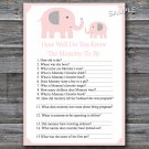 Elephant How well do you know baby shower game,Pink Elephant Baby shower games,INSTANT DOWNLOAD--160