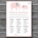Pink Elephant What's in your purse game,Elephant Baby shower games,INSTANT DOWNLOAD--159