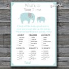 Blue Elephant What's in your purse game,Elephant Baby shower games,INSTANT DOWNLOAD--158
